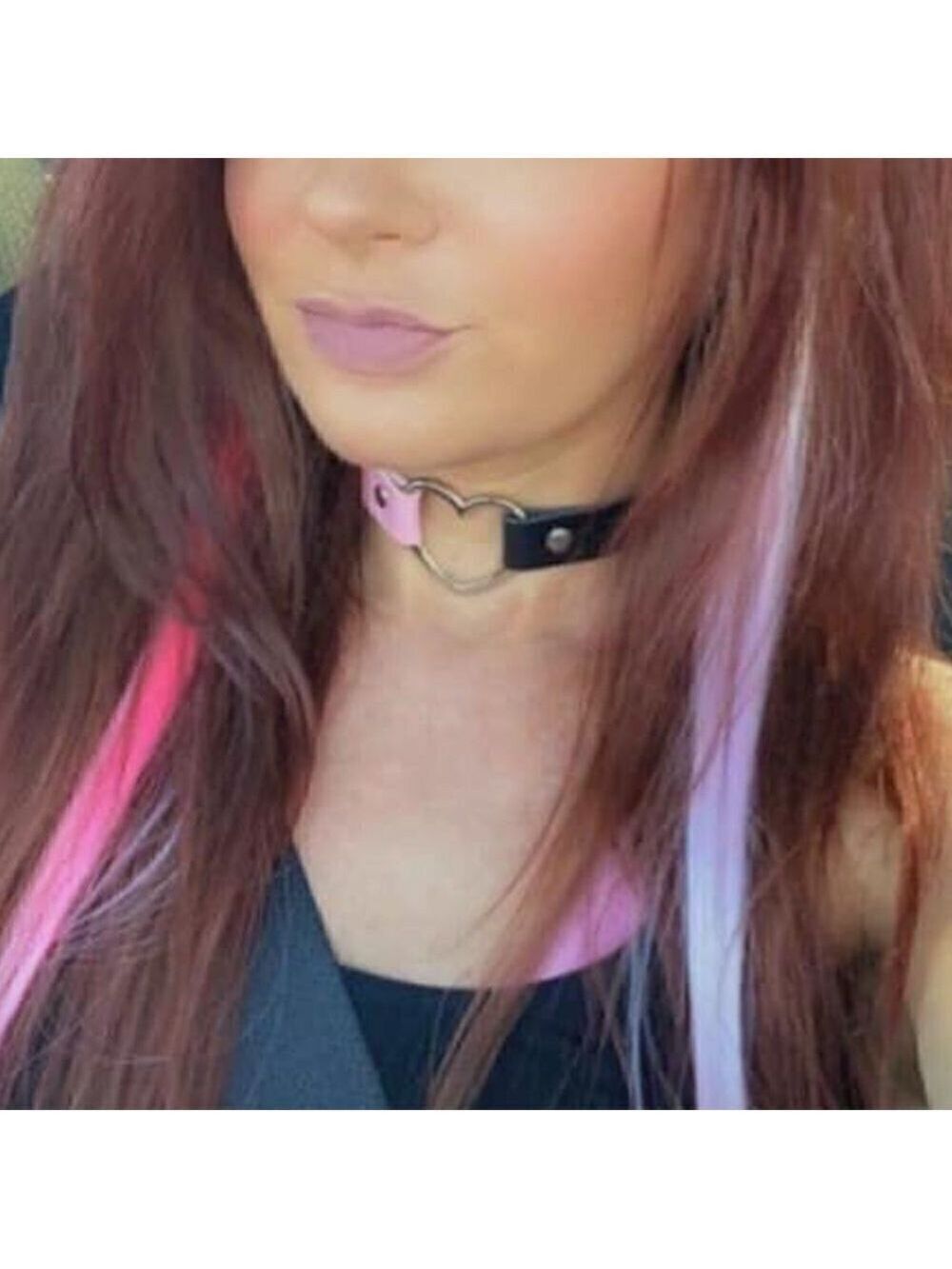🆕 Pink Black Leather Heart Choker Collar Necklace Goth Punk Rave Party Festival